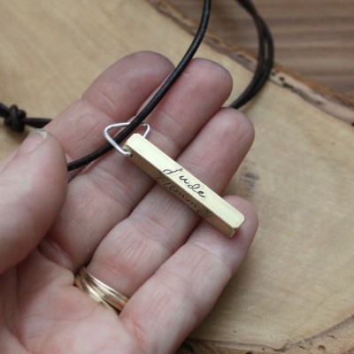 Men's Personalized Necklace, Men's Personalized Bar Necklace, Custom Men's Gift, Woman's Gift, Bass Bar, On Leather Cord - Ross Necklace