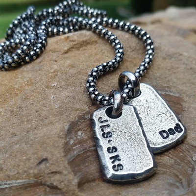 Mens Personalized Necklace Silver Bar Hand Stamped Name Date Custom Jewelry Christmas gift for Dad Him Roman Numeral Man Boyfriend Son