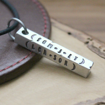 Men's Personalized Pewter Bar Necklace, Masculine Rustic Necklace On Leather - Murphy Necklace