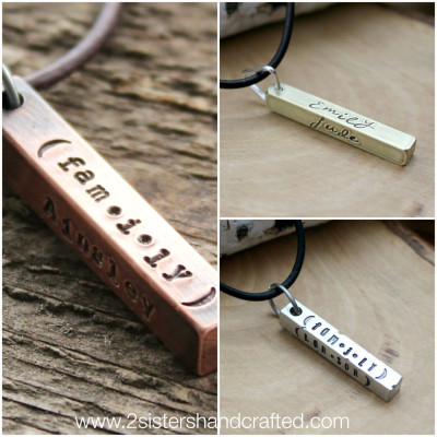 Men's Personalized Pewter Bar Necklace, Masculine Rustic Necklace On Leather - Murphy Necklace