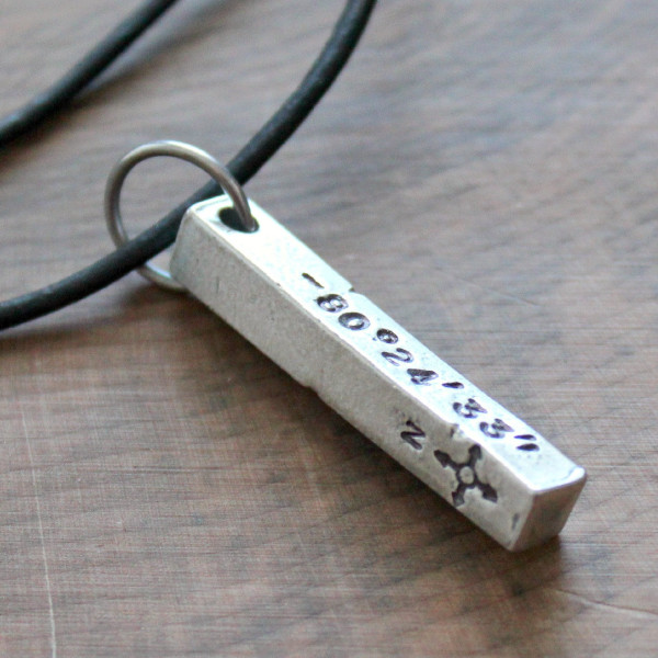 Men's Personalized Pewter Bar Necklace, Masculine Rustic Necklace On Leather - Murphy Necklace