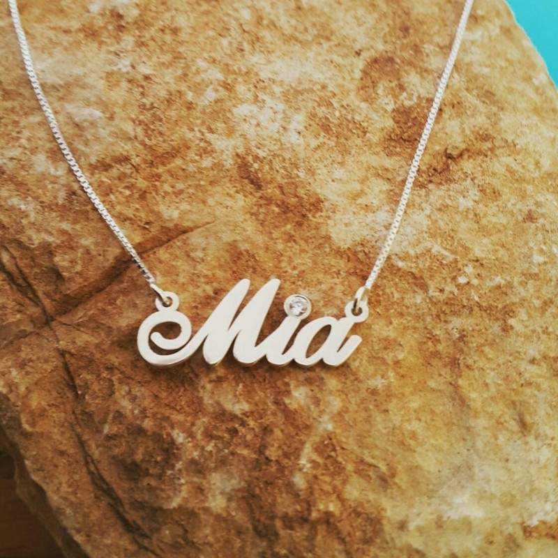 Personalized Gold or Sterling Silver Any Name Necklace For Her  w/ Birthstones