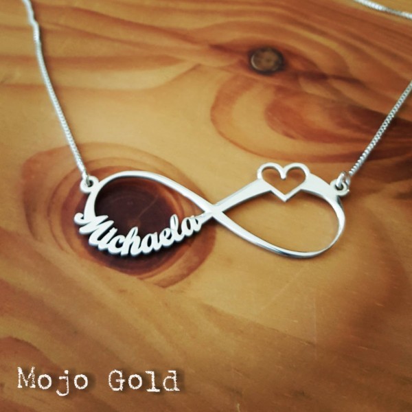 Michaela Infinity Name Necklace and Chain With Heart/Sterling Silver Name Necklace/Figure Eight/Personalized Jewelry/Custom Made/Christmas