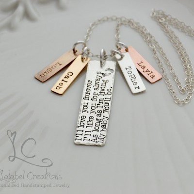 Mixed Metals Rectangle Tags Necklace, Hand Stamped Necklace, Personalized Tags Necklace, Personalized Jewelry, I'll Love You Forever