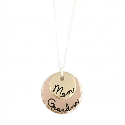 Mom Grandma - Mixed Metal Mother Keepsake - Rose Gold Jewelry - Gold Necklace - Hand Stamped Jewelry - Personalized Engraved Jewelry