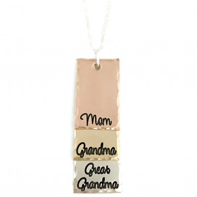 Mom Grandma Great Grandma - Mixed Metal Mother Keepsake - Rose Gold Sterling Silver - Hand Stamped Jewelry - Personalized Engraved Jewelry