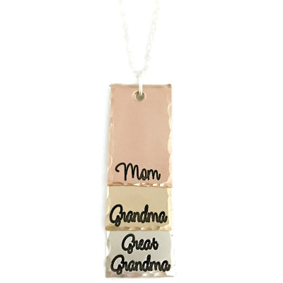 Mom Grandma Great Grandma - Mixed Metal Mother Keepsake - Rose Gold Sterling Silver - Hand Stamped Jewelry - Personalized Engraved Jewelry