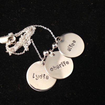 Mom Necklace - Personalized Sterling Silver with Children's Names - THREE DISCS - Special Gift for Mom