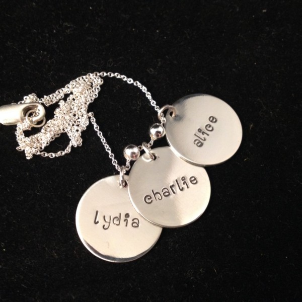 Mom Necklace - Personalized Sterling Silver with Children's Names - THREE DISCS - Special Gift for Mom