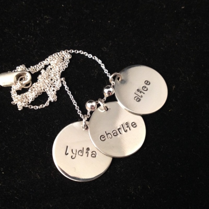 Hand Stamped Children's Names Sterling Silver Mom Engraved Necklace/Jewelry 