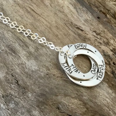 Mom Necklace - Three Names - Three Rings - Personalized - Hand Stamped - Sterling Silver - Name Necklace - Mother Necklace with Names