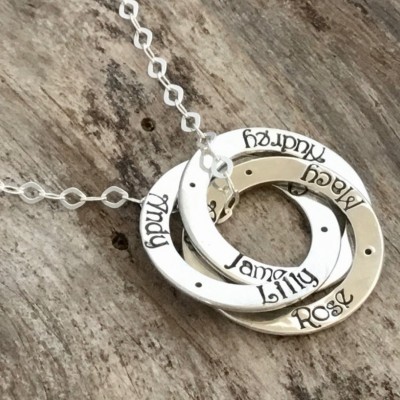 Mom Necklace - Three Names - Three Rings - Personalized - Hand Stamped - Sterling Silver - Name Necklace - Mother Necklace with Names