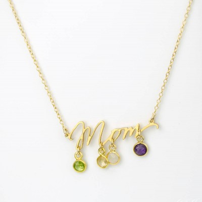 Mom necklace, Custom Birthstone Necklace, Personalized Nameplate Necklace, mothers jewelry for Grandma gift for mom, Christmas Gift from son