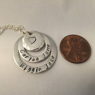 Mom/Kids' Name/Engraved Necklace - Personalized Sterling Silver Washer Disc with Names