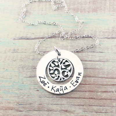 Mommy jewelry - Personalized necklace - Hand stamped sterling silver - Name necklace - Gift for mom - Tree of life - Grandmother jewelry