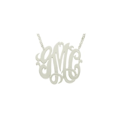 Mono03A Personalized Sterling Silver 1.25" Three Initial Monogram Necklace