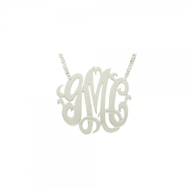 Mono03A Personalized Sterling Silver 1.25" Three Initial Monogram Necklace