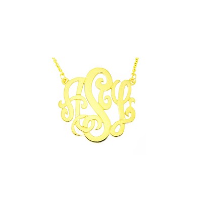 Mono08 - Yellow gold Plated 1.25"Sterling Silver Monogram Necklace