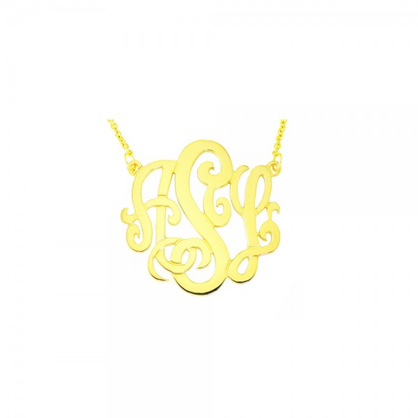 Mono08 - Yellow gold Plated 1.25"Sterling Silver Monogram Necklace