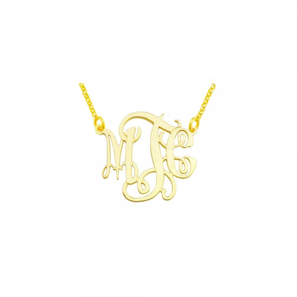 Mono110y  - Yellow Gold Plated 1" Sterling Silver Elegant Monogram Necklace