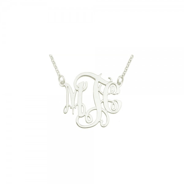 Mono113 -  1.75" Sterling Silver Elegant Monogram Necklace