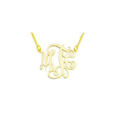 Mono113y - Yellow Gold Plated 1.75" Sterling Silver Elegant Monogram Necklace