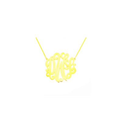 Mono12  - Yellow Plated 1.75" Sterling Silver Monogram Necklace