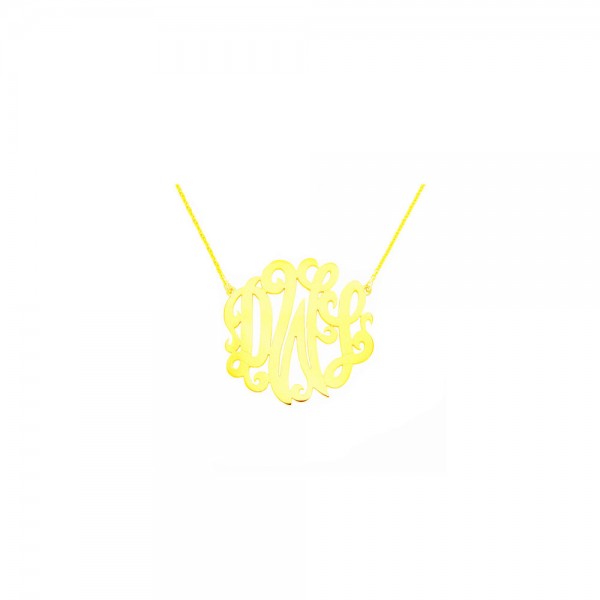 Mono12  - Yellow Plated 1.75" Sterling Silver Monogram Necklace