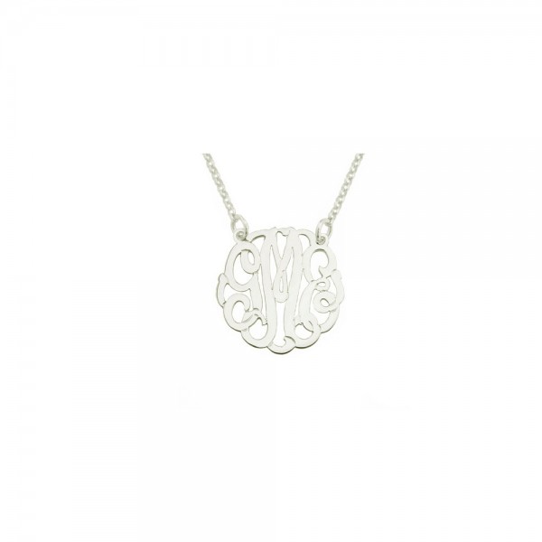 Mono131 - .75" Sterling Silver Curly Monogram Necklace
