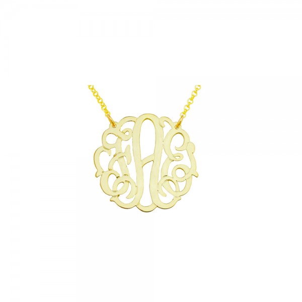 Mono134y - Yellow Gold Plated 1.25" Sterling Silver Curly Monogram Necklace