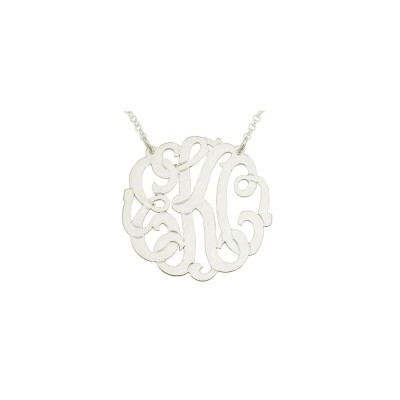 Mono135w - White Rhodium Plated Sterling Silver 1.5" Curly Monogram Necklace