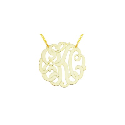 Mono136y - Yellow Gold Plated Sterling Silver 1.75" Curly Monogram Necklace