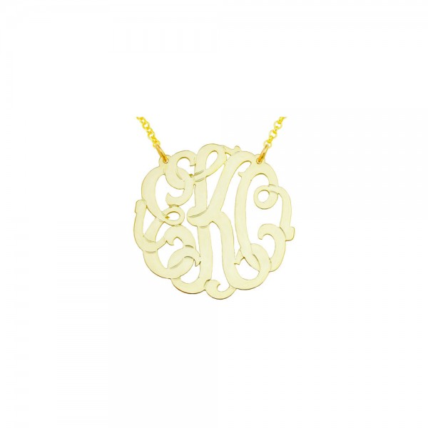 Mono137y-1mm thick Personalized Yellow Gold Plated 2" Sterling Silver XL Monogram Necklace
