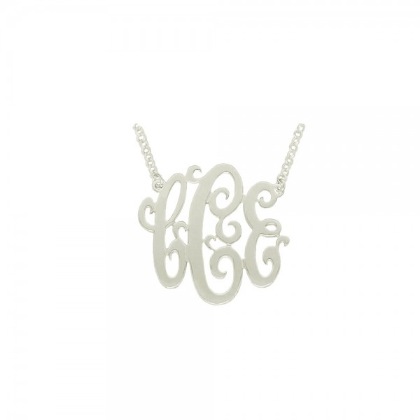 Mono16A - White Rhodium Plated 1" Sterling Silver Monogram Necklace