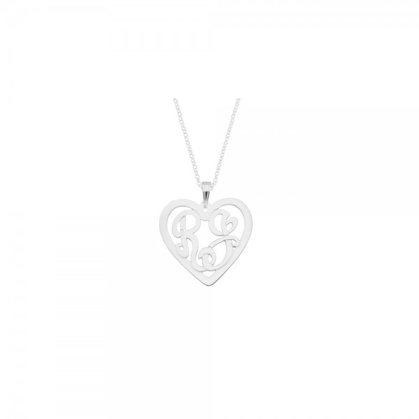 Mono23 - 1" Sterling Silver Two Initial Heart Monogram Necklace w/ Pendant Bail