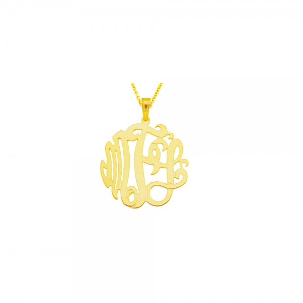 Mono25 - Yellow Gold Plated 1.5" Sterling Silver Monogram Necklace w/ Pendant Bail