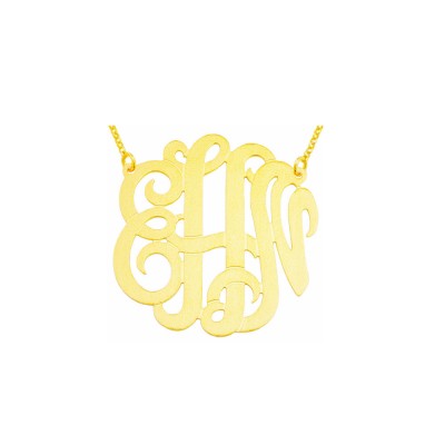 Mono304 - Yellow Gold Plated 1.25" Sterling Silver Brush Finished Monogram Necklace