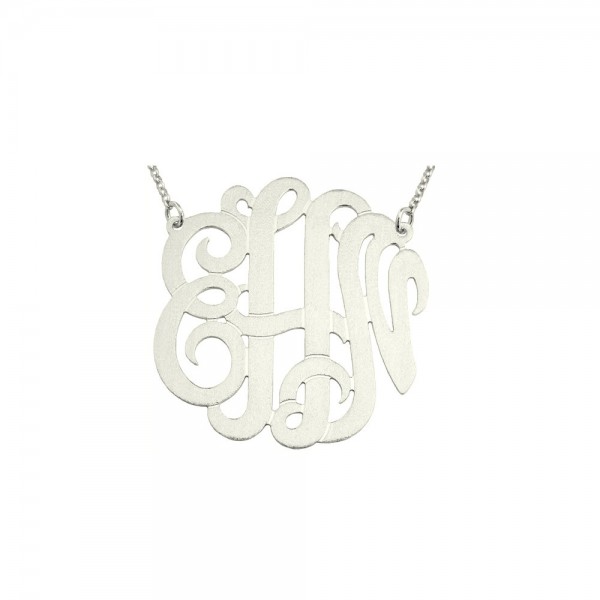 Mono306 - 1.25" Sterling Silver Brush Finished Monogram Necklace
