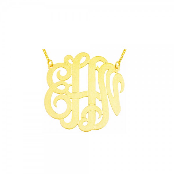 Mono310 - Yellow Gold Plated 1.75" Sterling Silver Brush Finished Monogram Necklace