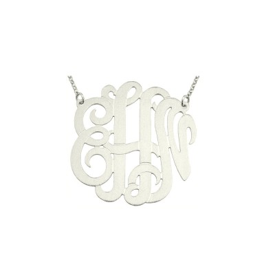 Mono311 - Rhodium Plated 1.75" Sterling Silver Brush Finished Monogram Necklace