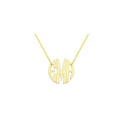 Mono34 Yellow Plated Sterling Silver 1.5" Diameter Block Letter Monogram Necklace