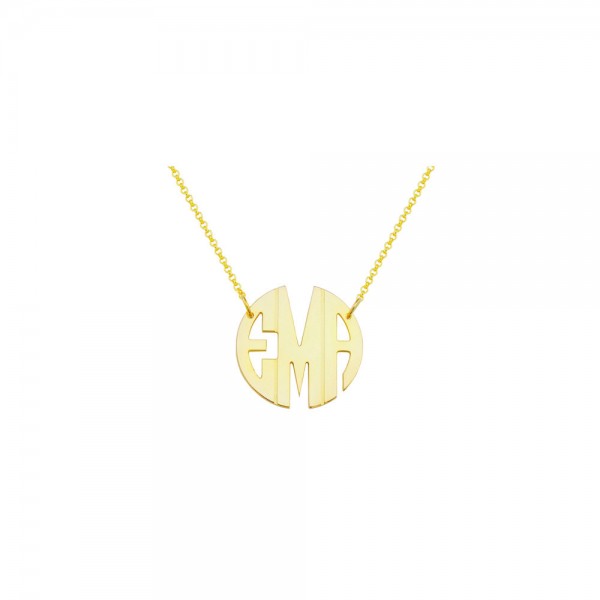 Mono34 Yellow Plated Sterling Silver 1.5" Diameter Block Letter Monogram Necklace