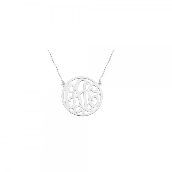 Mono47 - Rhodium Plated 1.5" Sterling Silver Circle Monogram Necklace