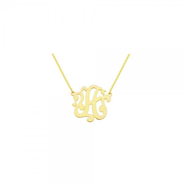 Mono51 - Yellow Gold Plated 1" Sterling Silver One Initial Monogram Necklace