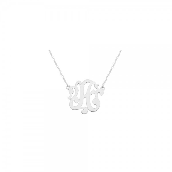 Mono53 - Rhodium Plated 1" Sterling Silver One Initial Monogram Necklace