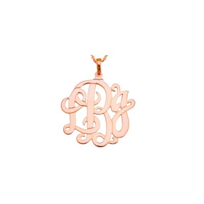 Mono61 - Pink Rhodium Plated 1.75" Sterling Silver Monogram Necklace w/ Pendant Bail