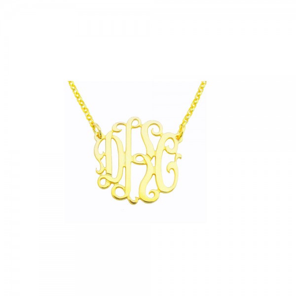 Mono63 - Yellow Godl Plated .875" Sterling Silver Monogram Necklace