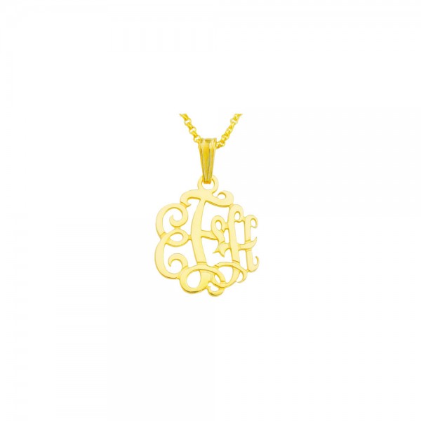 Mono69 - Yellow Gold Plated 7/8" Sterling Silver Monogram Necklace w/ Pendant Bail