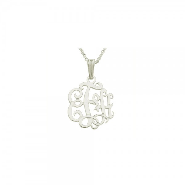 Mono70 - Rhodium Plated 7/8" Sterling Silver Monogram Necklace w/ Pendant Bail