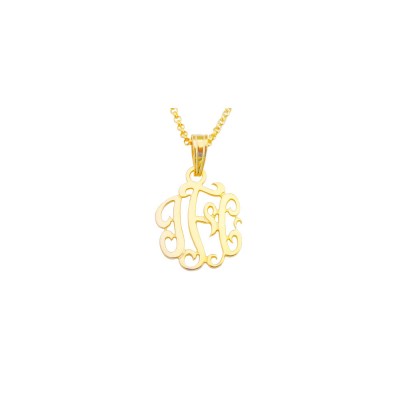 Mono72 - Yellow Gold Plated.75" Sterling Silver Monogram Necklace w/ Pendant Bail